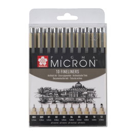 Sakura Pigma Micron Étui de 10 stylos à pointe fine noirs
