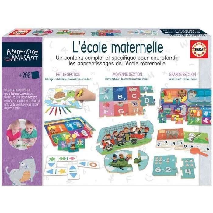 Educa EDUCA - Kit École Maternelle - Aca - Ensemble d'Activités Éducatives avec Coloriage, Puzzle, Dominos et Jeux de Société - 3 Niveaux de Difficulté Educa EDUCA - Kit École Maternelle - Aca - Ensemble d'Activités Éducatives avec Coloriage, Puzzle, Dominos et Jeux de Société - 3 Niveaux de Difficulté
