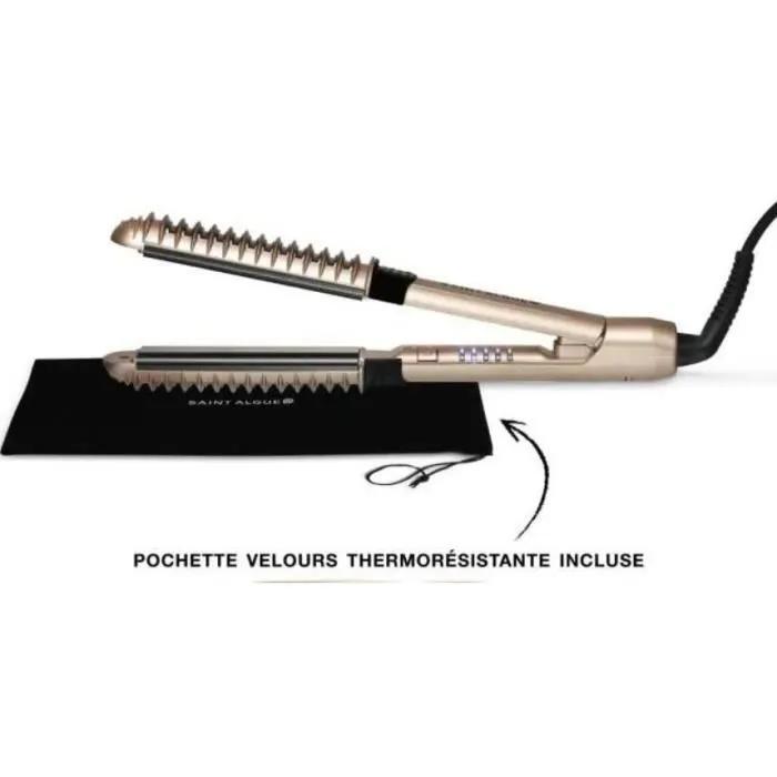 Saint Algue - Demeliss XCURLER Lisseur Boucleur 2 en 1, Plaques Céramique 24 mm Anti-Brûlures, 5 Températures (140-200 °C), Pochette de Transport