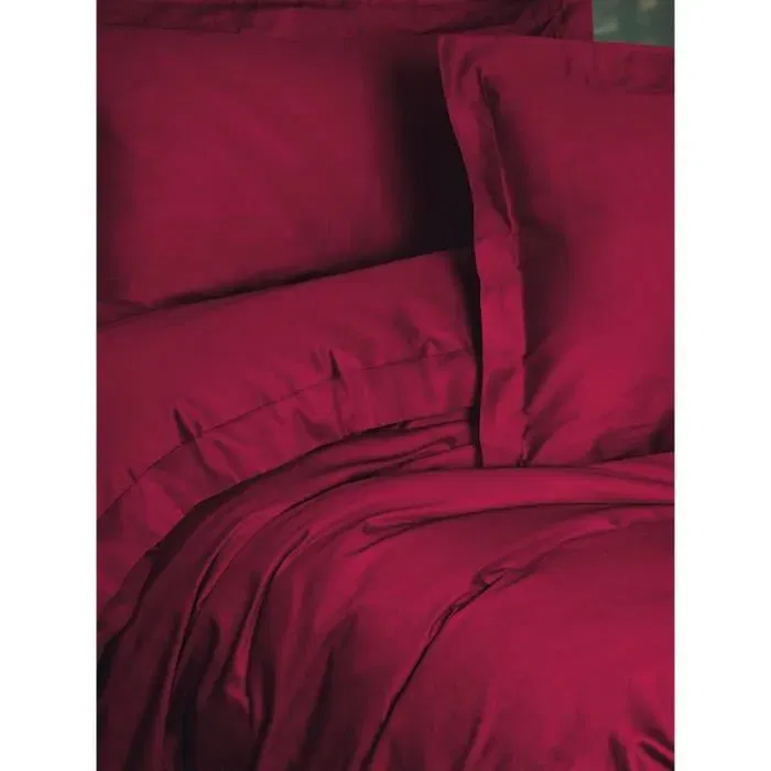 Satin King - Ensemble de Housses de Couette - 1 Housse 220 x 240 cm + 2 Taies d'Oreiller 60 x 60 cm - Satin 100% Coton - Rouge Bordeaux - Impression Réactive - 211 Fils