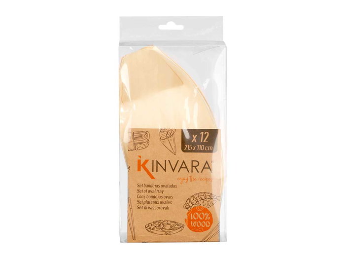 Kinvara Set de 12 Bandejas Ovalées en Bois Moyen 12x25.5x8.5 cm (Set de 12)