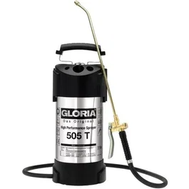 Gloria 505 T Pulvérisateur à pression 5 litres en acier inoxydable 6 bars avec tuyau renforcé et lance laiton pour produits biologiques