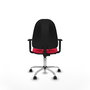 Chaise de bureau Algarra avec mécanisme de contact permanent de base, recouverte de tissu rouge. Équipée d'une base chromée, d'accoudoirs 1D et de roulettes autobloquantes