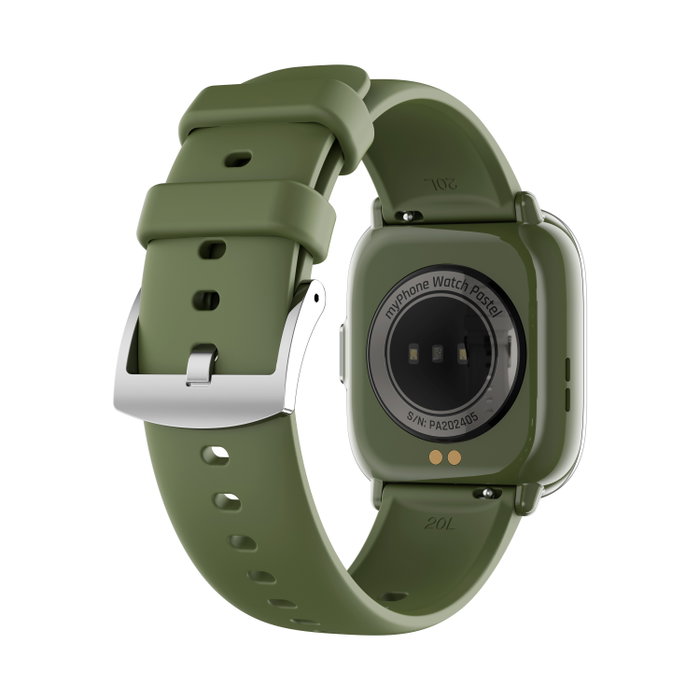 Myphone Montre Connectée Smartwatch Pastel Silver Green – Écran AMOLED 1,75", Bluetooth 5.3, IP67, Cardio, Pas à Pas, Silicone