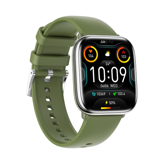 Myphone Montre Connectée Smartwatch Pastel Silver Green – Écran AMOLED 1,75", Bluetooth 5.3, IP67, Cardio, Pas à Pas, Silicone