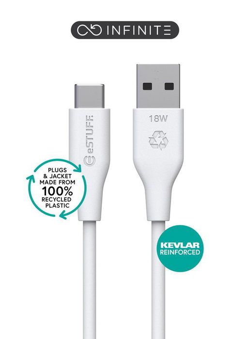 eSTUFF GRS Câble USB-C vers USB-A INFINITE 1 m Blanc - Recyclé, ultra souple et résistant avec Kevlar, 35 000 flexions, charge 5V/2.4A eSTUFF GRS Câble USB-C vers USB-A INFINITE 1 m Blanc - Recyclé, ultra souple et résistant avec Kevlar, 35 000 flexions, charge 5V/2.4A