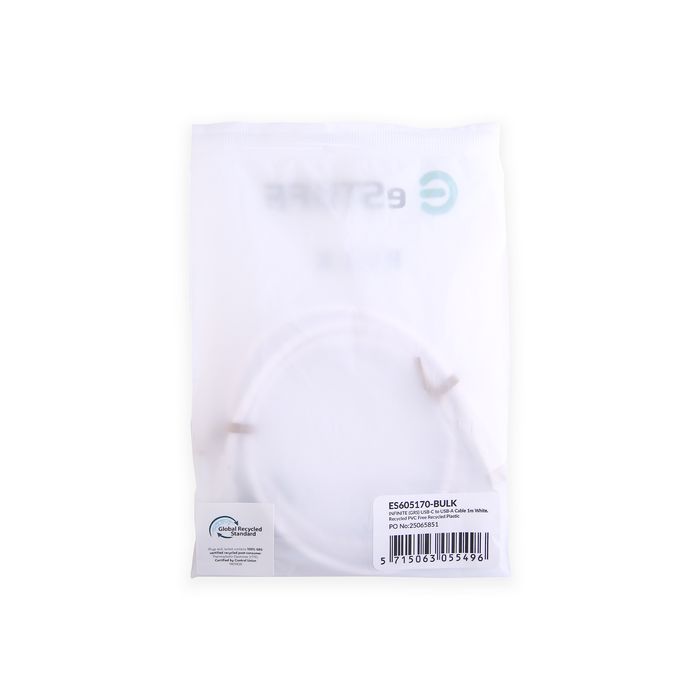 eSTUFF GRS Câble USB-C vers USB-A INFINITE 1 m Blanc - Recyclé, ultra souple et résistant avec Kevlar, 35 000 flexions, charge 5V/2.4A eSTUFF GRS Câble USB-C vers USB-A INFINITE 1 m Blanc - Recyclé, ultra souple et résistant avec Kevlar, 35 000 flexions, charge 5V/2.4A