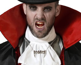 Collier de dents de vampire argenté avec chaîne