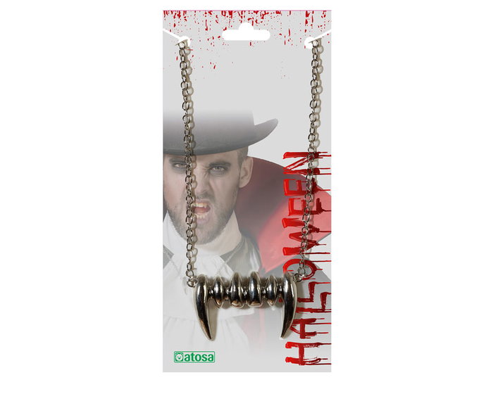 Collier de dents de vampire argenté avec chaîne