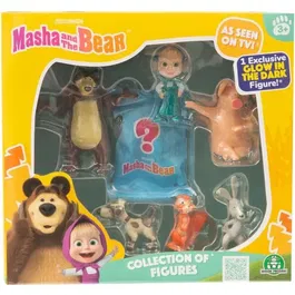 Masha And The Bear Figurines - Coffret de 7 figurines Masha et ses amis dont 1 surprise luminescente - 5 a 7 cm - Jouet pour enfant a partir de 3 ans - Ref MHA31