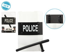 Set Policía Antiémeute 42 x 27 cm avec Bouclier Antidisturbios et Matraque - Pour Costume et Événements