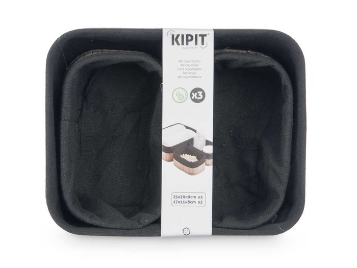 KIPIT Set de 3 organisateurs en bambou noir 2 tailles