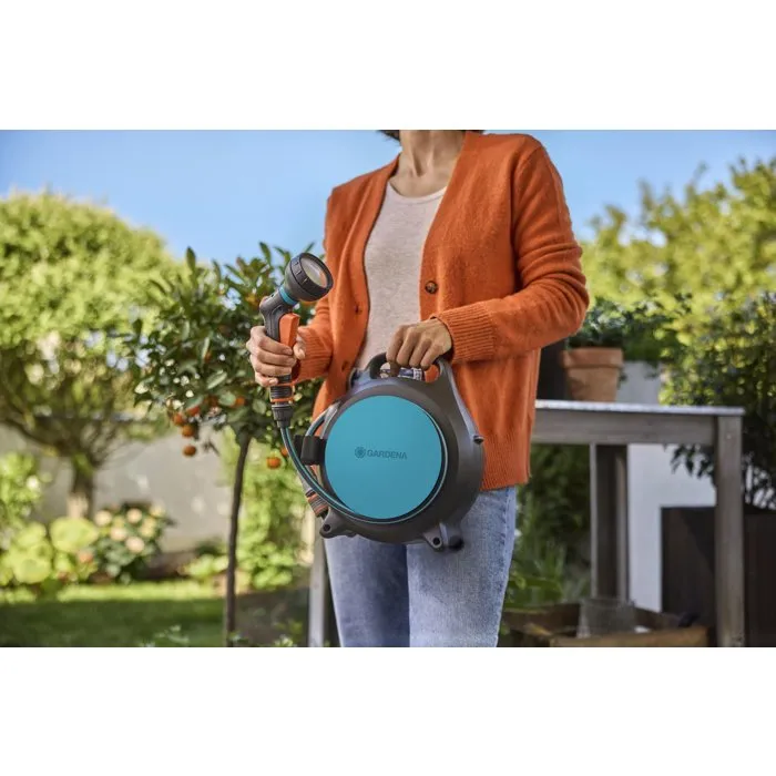 Gardena Move Dévidoir Portable Prêt à l'Emploi avec Tuyau 10 m Ø 8,5 mm + Raccordement 1,5 m + Pistolet-Arrosoir
