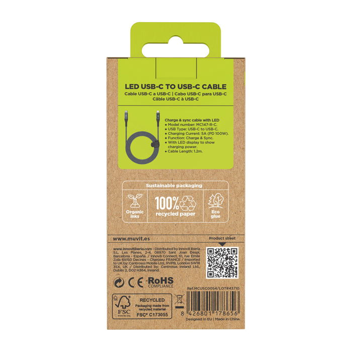 Câble USB-C vers USB-C Muvit MC147-R-A Gris