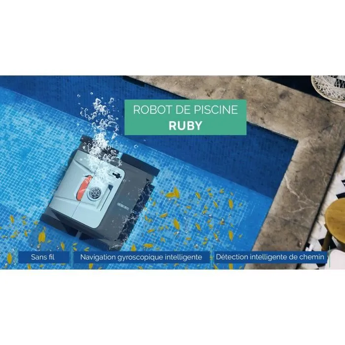 Robopool - Ruby - Robot de piscine électrique autonome - Nettoyage fond, parois et ligne d'eau - Piscine jusqu'à 32 m²