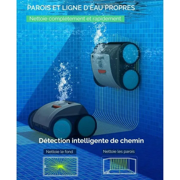 Robopool - Ruby - Robot de piscine électrique autonome - Nettoyage fond, parois et ligne d'eau - Piscine jusqu'à 32 m²