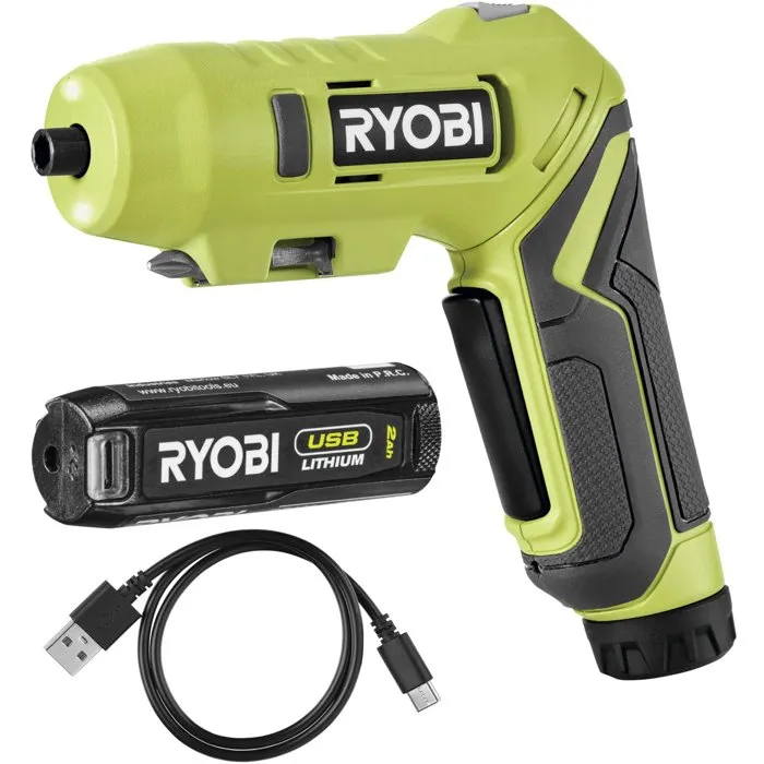 Ryobi Tournevis électrique 4V USB Lithium RSDP4-120G avec batterie 2Ah et chargeur Ryobi Tournevis électrique 4V USB Lithium RSDP4-120G avec batterie 2Ah et chargeur