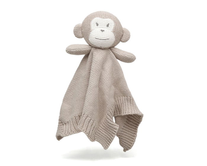 KioKids Doudou singe en coton gris, collection Cotton Friends - Jouet d'éveil doudou en peluche pour bébé à partir de 2 mois
