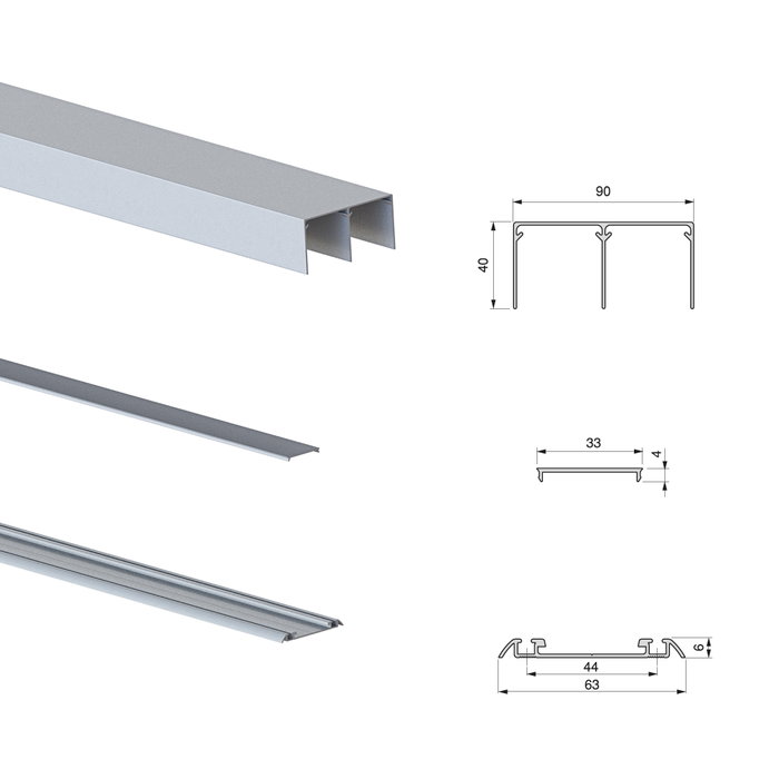 Emuca Kit de ferrures pour Placard 90 2 portes coulissantes et armoire à fermeture souple, profilé Vall, épaisseur 19mm, panneaux non inclus, anodisé mat