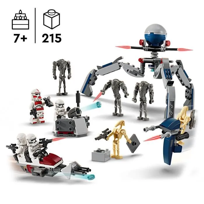 Lego Star Wars 75372 Pack de Combat Clone Troopers et Droides de Combat, Jouet de Construction avec 4 Minifigurines, Speeder Bike et Personnages