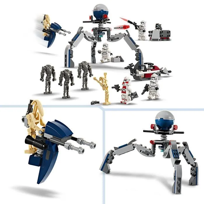 Lego Star Wars 75372 Pack de Combat Clone Troopers et Droides de Combat, Jouet de Construction avec 4 Minifigurines, Speeder Bike et Personnages
