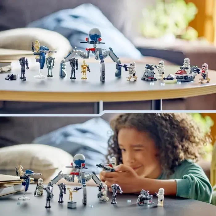 Lego Star Wars 75372 Pack de Combat Clone Troopers et Droides de Combat, Jouet de Construction avec 4 Minifigurines, Speeder Bike et Personnages