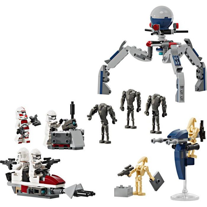 LEGO Star Wars Pack de Combat des Clone Troopers et Droides de Combat 75372 avec Speeder Bike et figurines