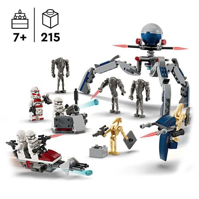 LEGO Star Wars Pack de Combat des Clone Troopers et Droides de Combat 75372 avec Speeder Bike et figurines