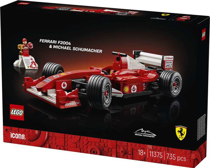 LEGO Icons 11375 Maquette Ferrari F2004 F1 et Michael Schumacher - Set de Construction Adulte pour Fans de Formule 1