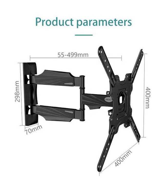 Ernitec Support mural pour 1 moniteur de 32 à 60 pouces, inclinaison -5° à +8°, pivot 180°, compatible VESA 100x100 à 400x400, charge 31,8 kg