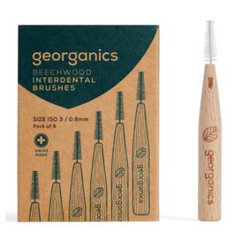 Georganics Brosse Interdentale en Bois de Hêtre - 3 Pièces, Nylon sans BPA, Espaces Larges