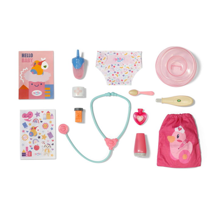 Zapf Creation Baby Born Lena Cuidaditos - Poupée interactive 36 cm avec 6 fonctions (boit, mouille la couche, dort...) et 13 accessoires
