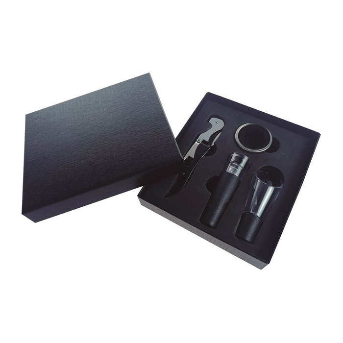 GSC Evolution Set de 4 pièces : tire-bouchon, pompe à vide, serveur de vin et anneau antigoutte GSC Evolution Set de 4 pièces : tire-bouchon, pompe à vide, serveur de vin et anneau antigoutte