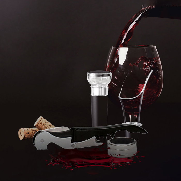 GSC Evolution Set de 4 pièces : tire-bouchon, pompe à vide, serveur de vin et anneau antigoutte GSC Evolution Set de 4 pièces : tire-bouchon, pompe à vide, serveur de vin et anneau antigoutte