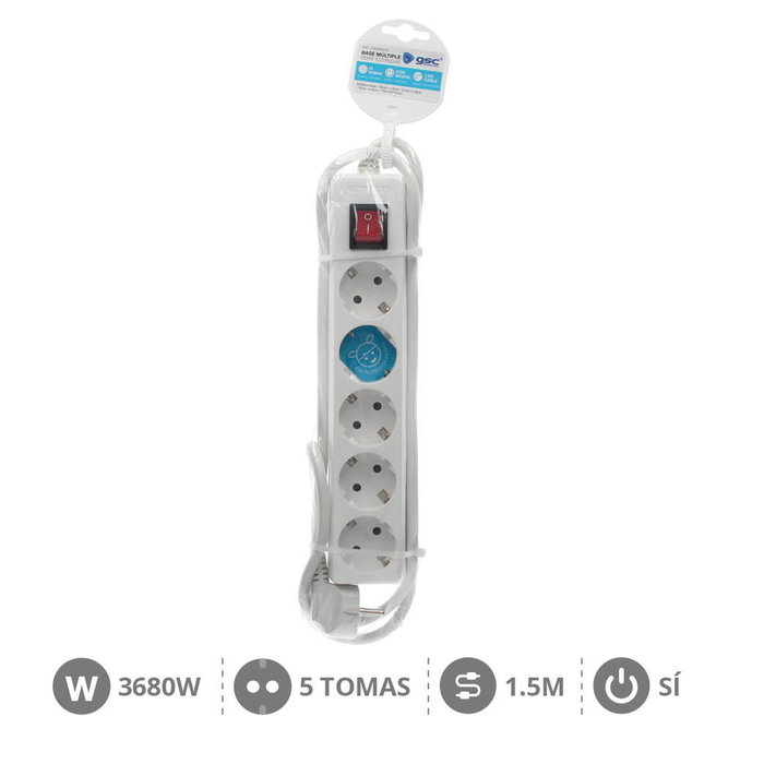 GSC Evolution Multiprise série Standard 5 prises avec interrupteur, 1,5 m, blanc GSC Evolution Multiprise série Standard 5 prises avec interrupteur, 1,5 m, blanc
