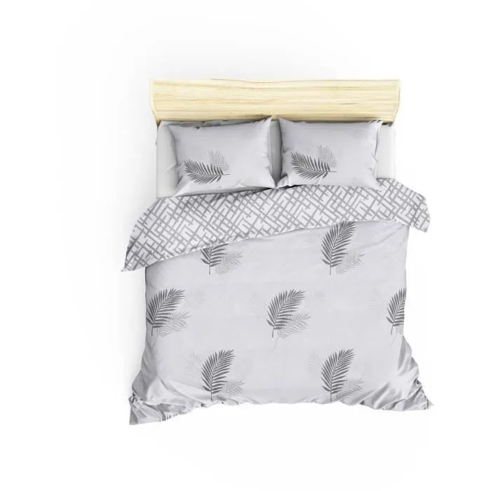 Parure de lit 240 x 220 cm - 1 housse de couette + 2 taies d'oreiller 60x60 cm - 65% coton 35% polyester - Gris et blanc - 120 fils