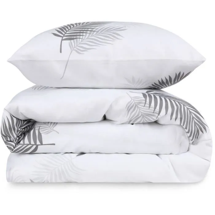Parure de lit 240 x 220 cm - 1 housse de couette + 2 taies d'oreiller 60x60 cm - 65% coton 35% polyester - Gris et blanc - 120 fils