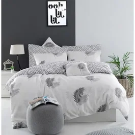 Parure de lit 240 x 220 cm - 1 housse de couette + 2 taies d'oreiller 60x60 cm - 65% coton 35% polyester - Gris et blanc - 120 fils