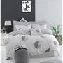 Parure de lit 240 x 220 cm - 1 housse de couette + 2 taies d'oreiller 60x60 cm - 65% coton 35% polyester - Gris et blanc - 120 fils