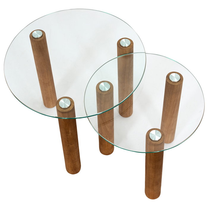 Home Deco Factory Jeu de 2 tables gigognes rouge avec verre trempé Home Deco Factory Jeu de 2 tables gigognes rouge avec verre trempé