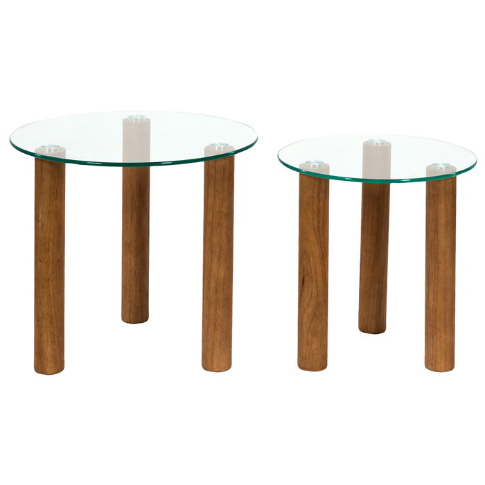 Home Deco Factory Jeu de 2 tables gigognes rouge avec verre trempé Home Deco Factory Jeu de 2 tables gigognes rouge avec verre trempé