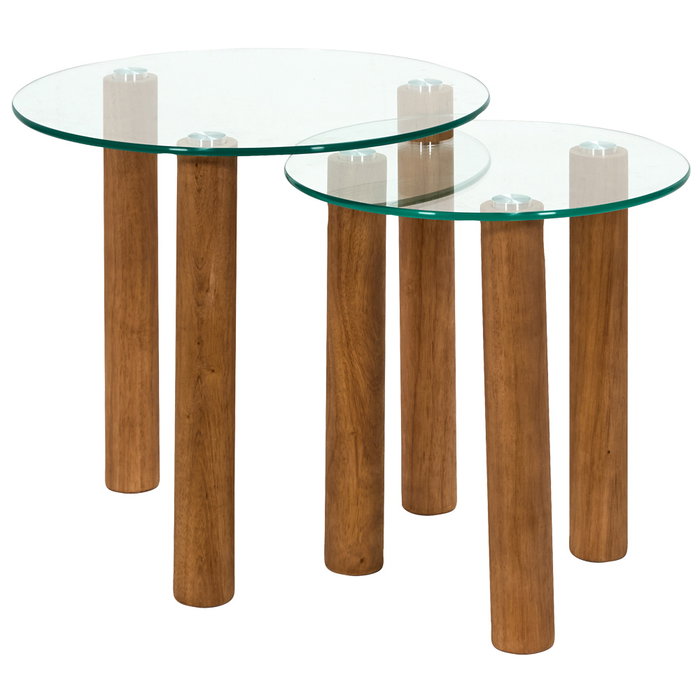 Home Deco Factory Jeu de 2 tables gigognes rouge avec verre trempé Home Deco Factory Jeu de 2 tables gigognes rouge avec verre trempé