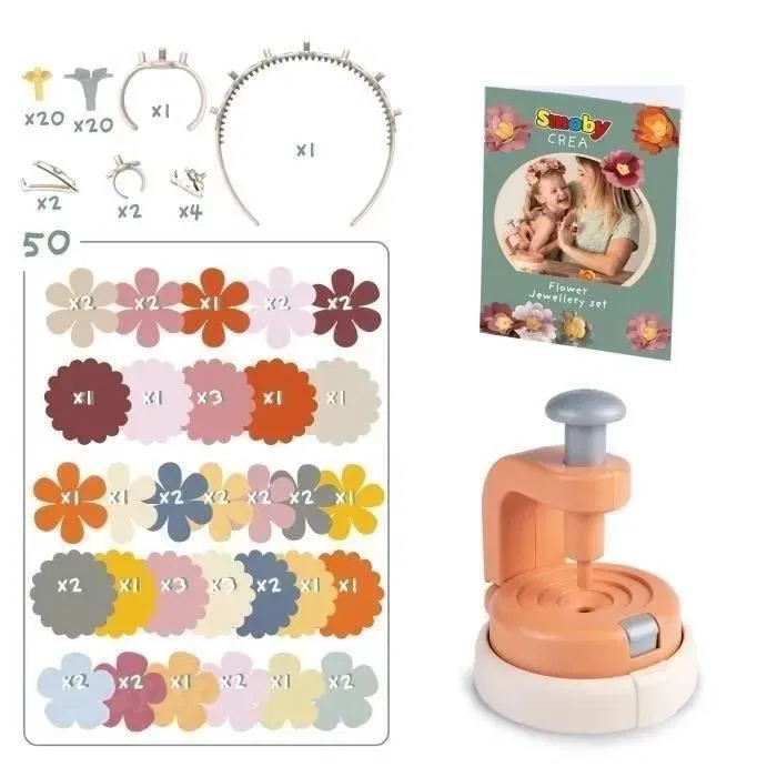 Smoby - Créa Set Bijoux Fleurs - Kit de Création de Bijoux Floraux avec Presse, Pétales, Serre-Tête, Bracelet, Bagues, Pince à Cheveux - Dès 3 Ans Smoby - Créa Set Bijoux Fleurs - Kit de Création de Bijoux Floraux avec Presse, Pétales, Serre-Tête, Bracelet, Bagues, Pince à Cheveux - Dès 3 Ans