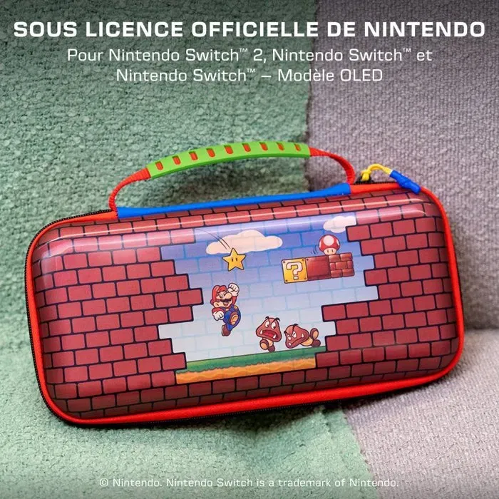 Turtle Beach - Étui de voyage officiel Nintendo Switch 2 Switch OLED Mario Bricks - PlayTrek - Protection EVA renforcée et rangement