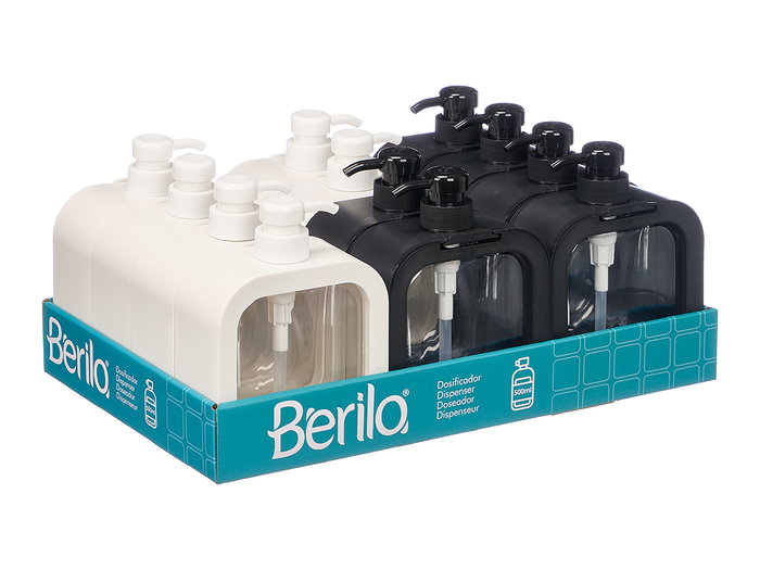 Berilo Distributeur Plastique 500 ml Noir et Blanc 13 x 16.5 x 6 cm (Set de 12)