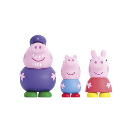 Deqube Peppa Pig - Pack de 3 figurines de bain en goma avec valve anti-moisissures - Peppa, George et Grand-Père Pig (7-10 cm)