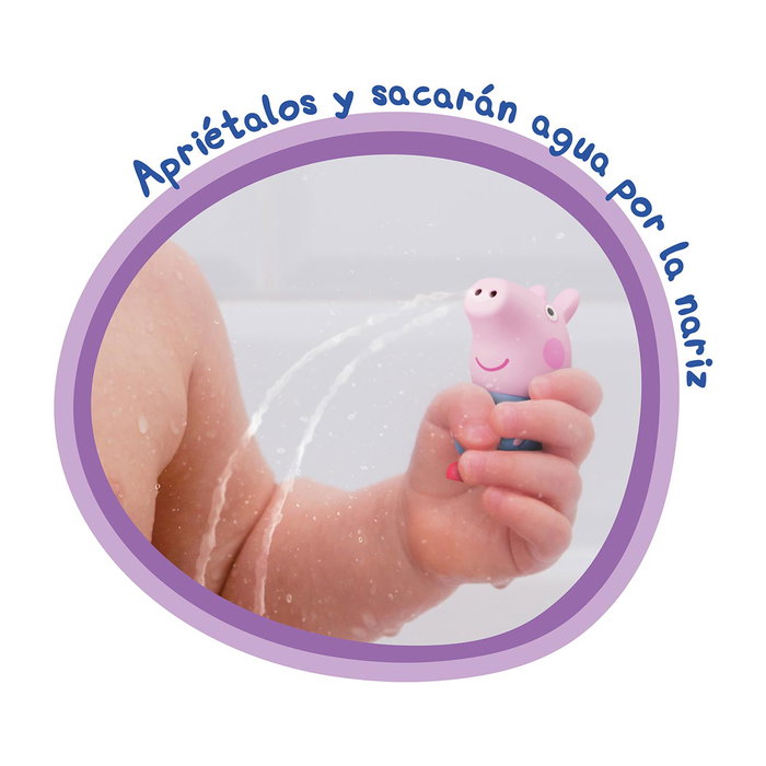 Deqube Peppa Pig - Pack de 3 figurines de bain en goma avec valve anti-moisissures - Peppa, George et Grand-Père Pig (7-10 cm)