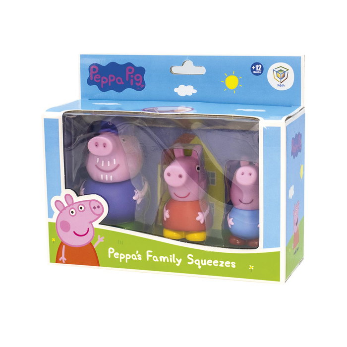 Deqube Peppa Pig - Pack de 3 figurines de bain en goma avec valve anti-moisissures - Peppa, George et Grand-Père Pig (7-10 cm)
