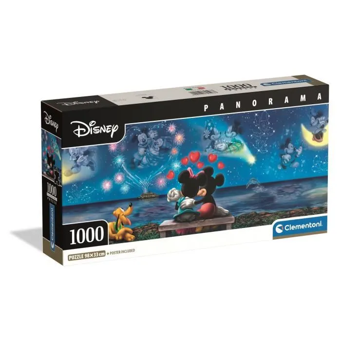 Clementoni - Compact 1000 pieces Panorama - Puzzle 1000 pièces Mickey et Minnie avec poster - 98 x 33 cm Clementoni - Compact 1000 pieces Panorama - Puzzle 1000 pièces Mickey et Minnie avec poster - 98 x 33 cm