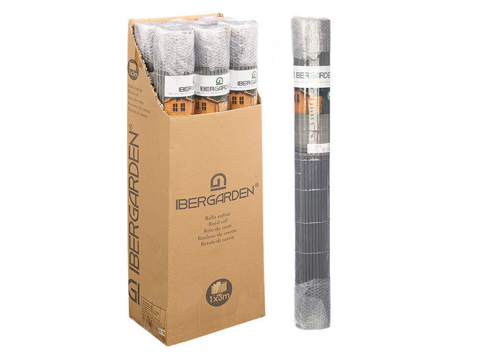 Ibergarden Rouleau de Canisse Gris PVC 300x100x0,3 cm (Set de 6)